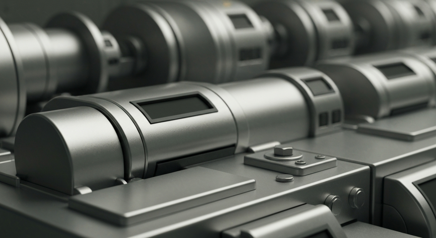 An extreme close-up of intricate, metallic banking machinery and equipment, conceptually representing the secure financial infrastructure behind Westgate Resorts' timeshare loan securitization.