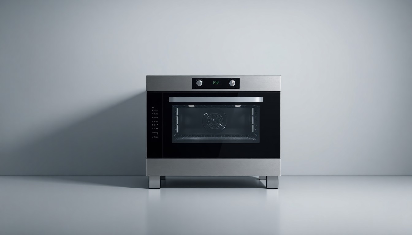 A photorealistic studio still-life photograph featuring a sleek, modern commercial kitchen appliance made from polished raw materials and clean geometric shapes, using dramatic lighting to convey the efficiency and reliability of food service equipment.