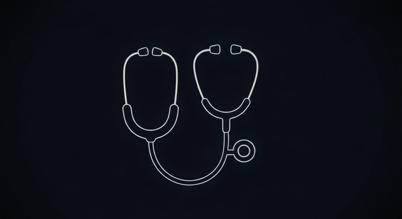 A glowing neon outline of a stethoscope against a dark background, conceptually representing the essential medical tools and technology that healthcare workers rely on.