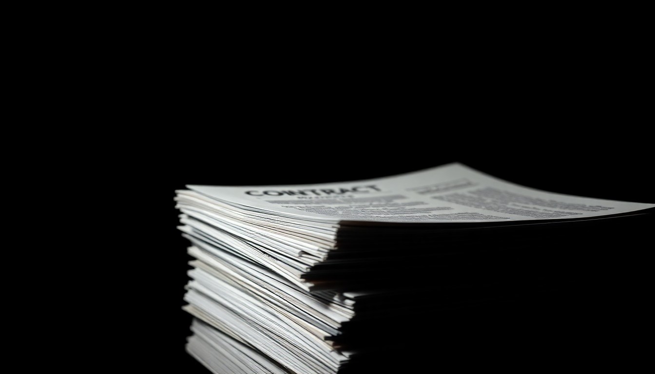 An extreme close-up photograph of a stack of crumpled city contract documents, the paper's texture and material details sharply illuminated by a direct camera flash against a dark background, conveying a sense of investigation and scrutiny into the city's homeless shelter contracts.