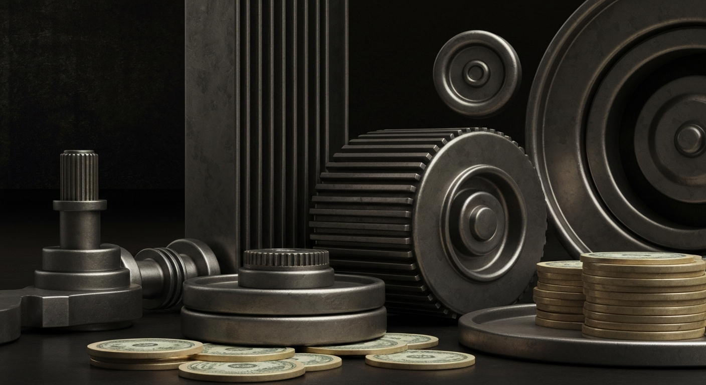 An extreme close-up of gears, levers, and other industrial machinery in a dimly lit, high-contrast setting, conceptually representing the complex financial mechanics underlying CTS Corporation's stock performance.