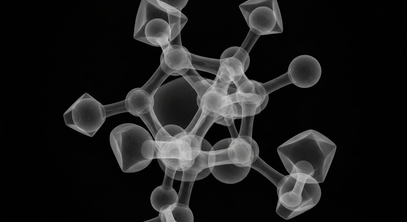 A ghostly, translucent X-ray image revealing the intricate molecular structure of a meth crystal, conceptually illustrating the resurgence of this dangerous drug in the state.