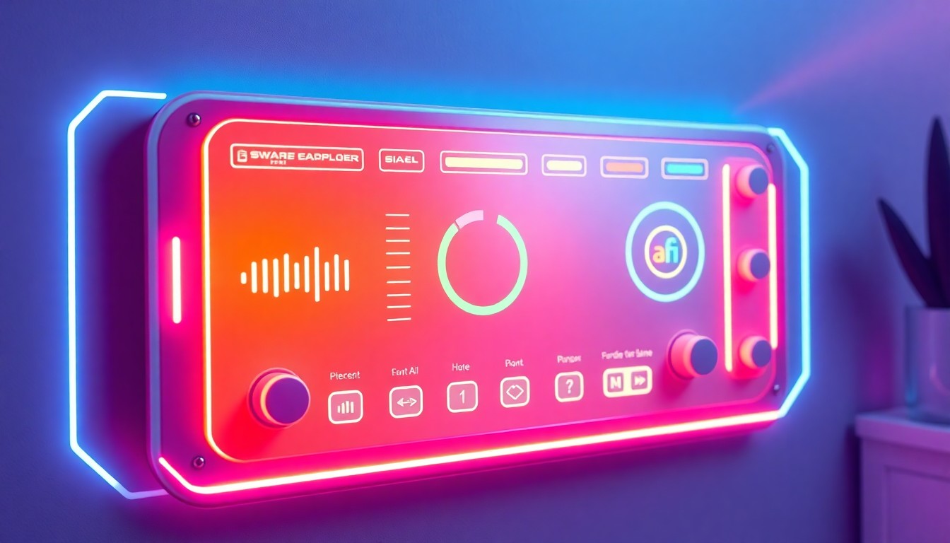 A highly detailed, glowing 3D illustration of a futuristic smart home control panel with pulsing neon cyan and magenta lights, conceptually representing the advanced AI technology behind LeadTruffle's lead management platform.