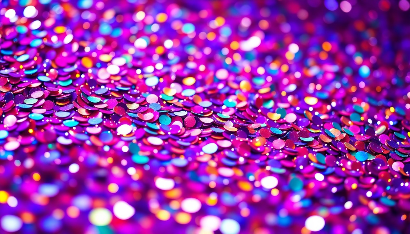 An abstract close-up photograph of shimmering, iridescent sequins in a rich, jewel-toned color palette, conveying the glamour and excitement of a major concert tour.