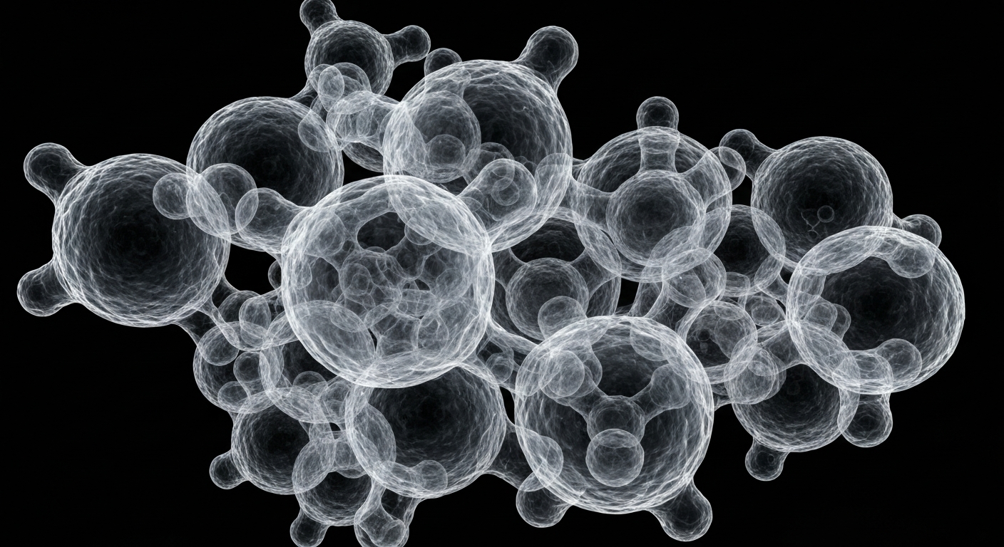 A highly detailed, translucent X-ray-style image revealing the intricate internal structure of a complex biological compound or molecular structure, glowing against a dark background and conveying the scientific and medical focus of the story.