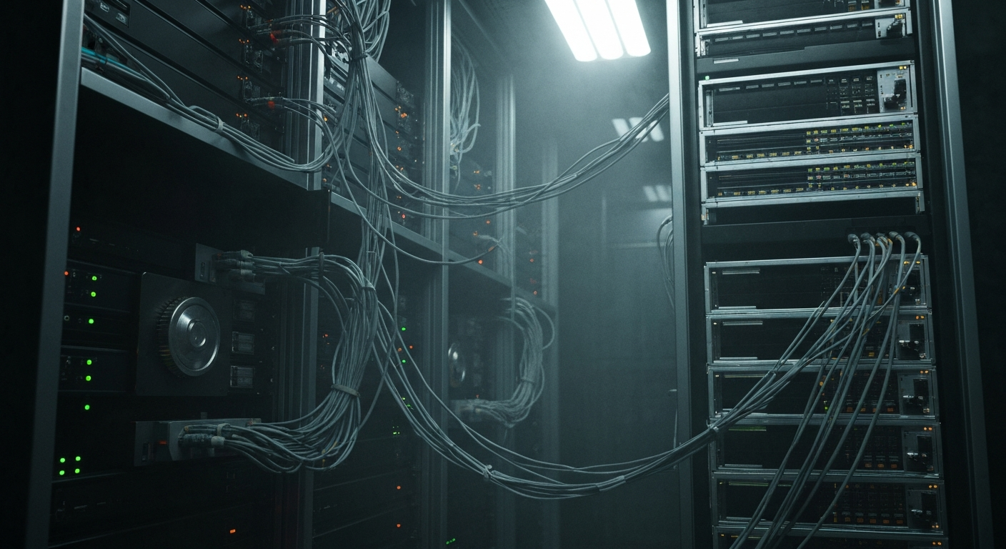 An extreme close-up of various gears, levers, and metal components of a complex financial machine, conveying a sense of the intricate infrastructure underlying the banking industry.