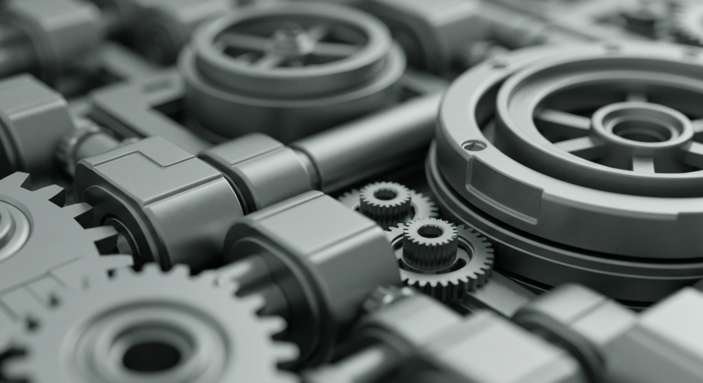 An extreme close-up of intricate, highly engineered biotech machinery and components in muted metallic tones, conveying the complex financial and technological infrastructure of a publicly traded medical device company.