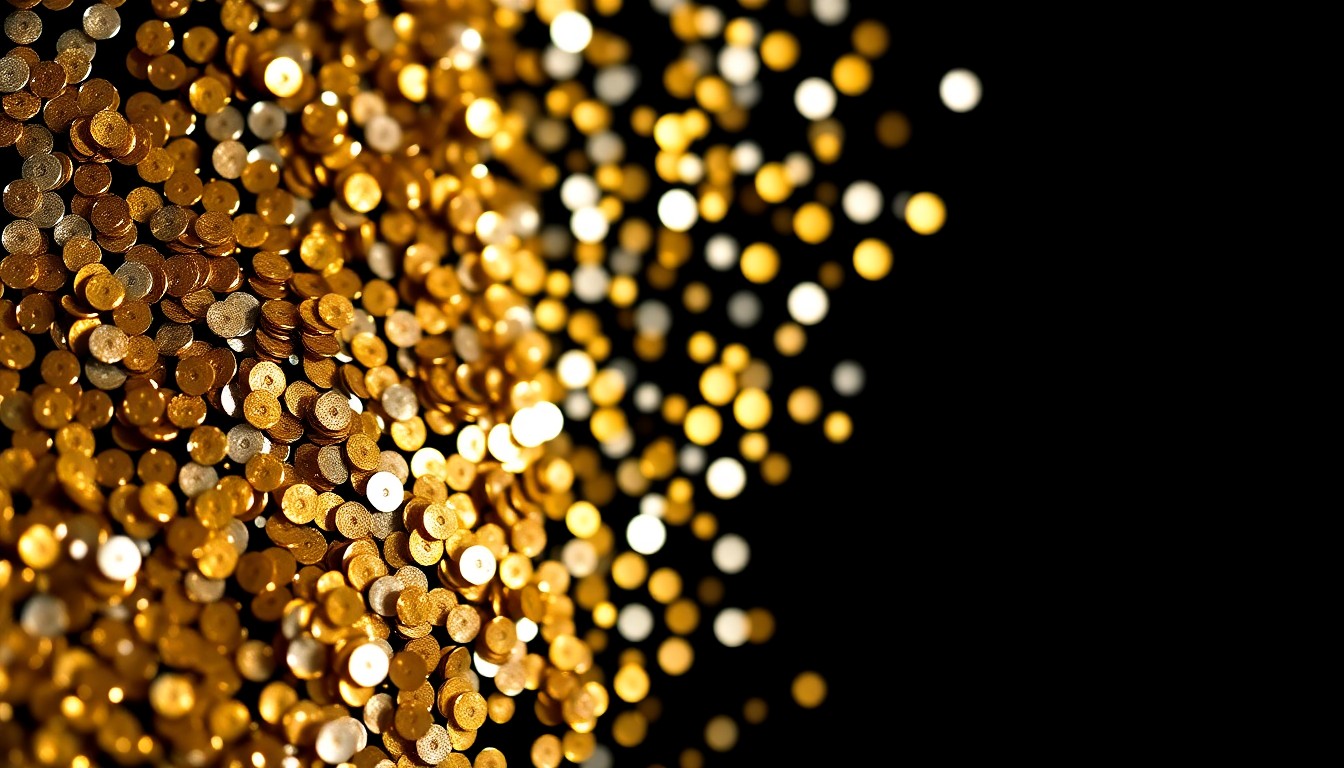 An extreme close-up photograph of shimmering gold and silver sequins against a dark background, conveying the glamour and prestige of the prestigious James Beard culinary awards.