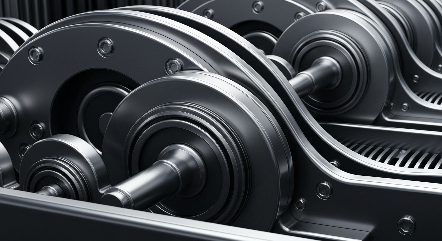 A highly detailed, cinematic close-up of the complex, industrial machinery and mechanisms that power the operations of a major banking institution, conveying a sense of the secure, powerful financial infrastructure behind JPMorgan Chase.