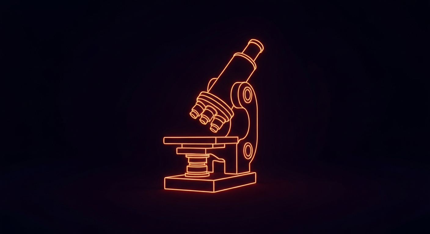 A glowing neon outline of a microscope or other medical research instrument against a dark background, conceptually representing the cancer research funded by the V Foundation.