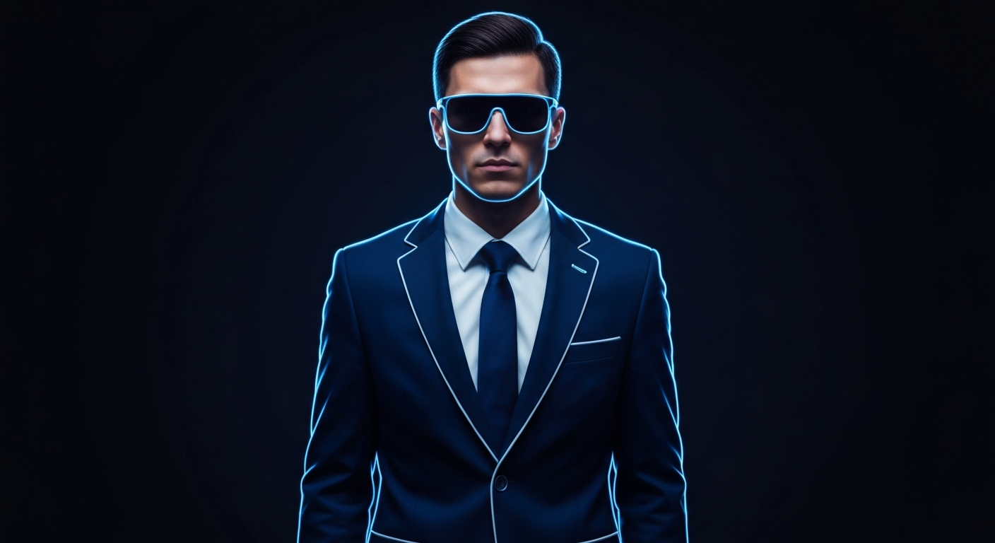 A vibrant neon outline of a person in a suit, symbolizing the resilience and leadership skills that the Resilient Leadership Pathways program seeks to cultivate.