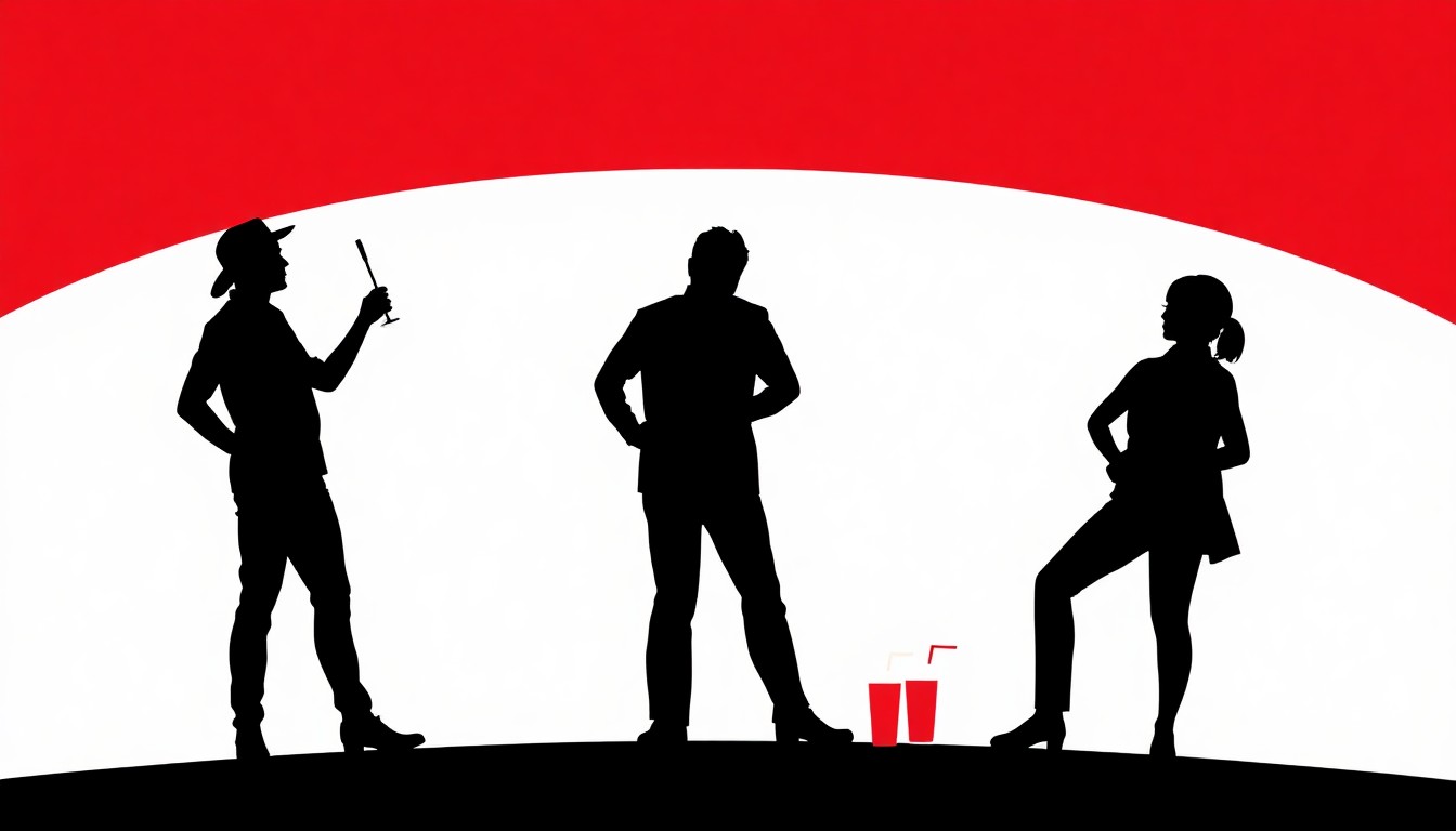 An extreme, graphic black silhouette of a cocktail glass or bar counter, set against a bold red background with minimal white accents, conveying the concept of a prestigious culinary award nomination for a Detroit establishment.