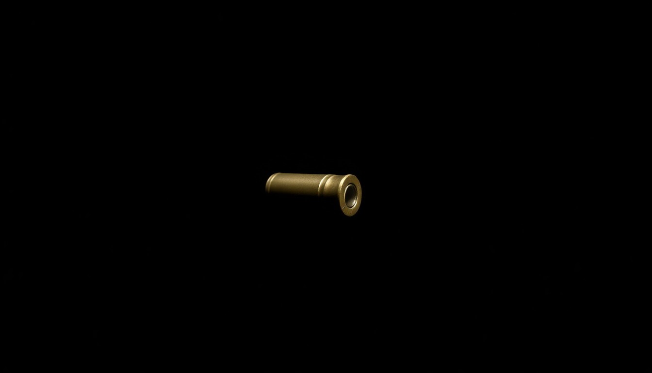 An extreme close-up photograph of a single spent bullet casing against a pitch-black background, lit by a harsh, direct camera flash, conceptually representing the doubts and speculation surrounding the ballistic evidence in the Charlie Kirk murder case.