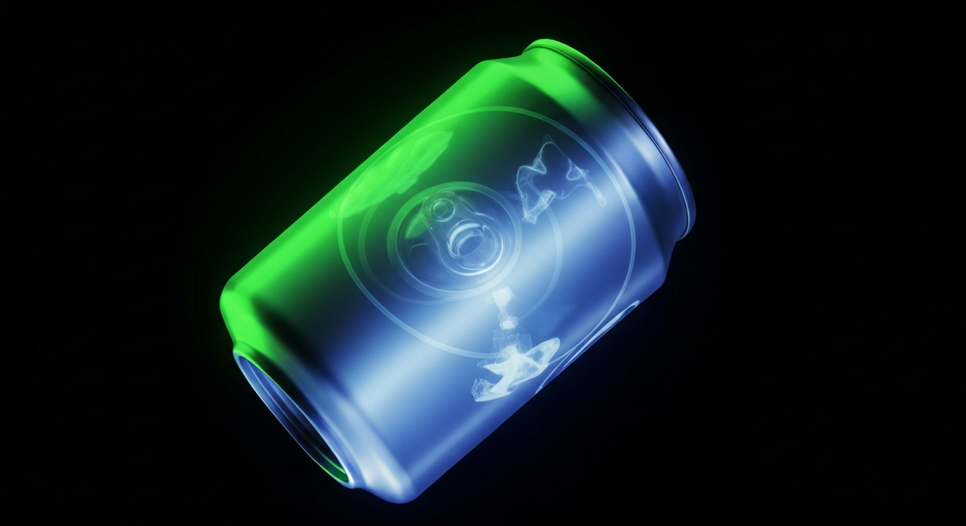 A ghostly, translucent X-ray photograph showing the internal structure of a soda can, conceptually representing the debate over limiting unhealthy purchases with food assistance funds.