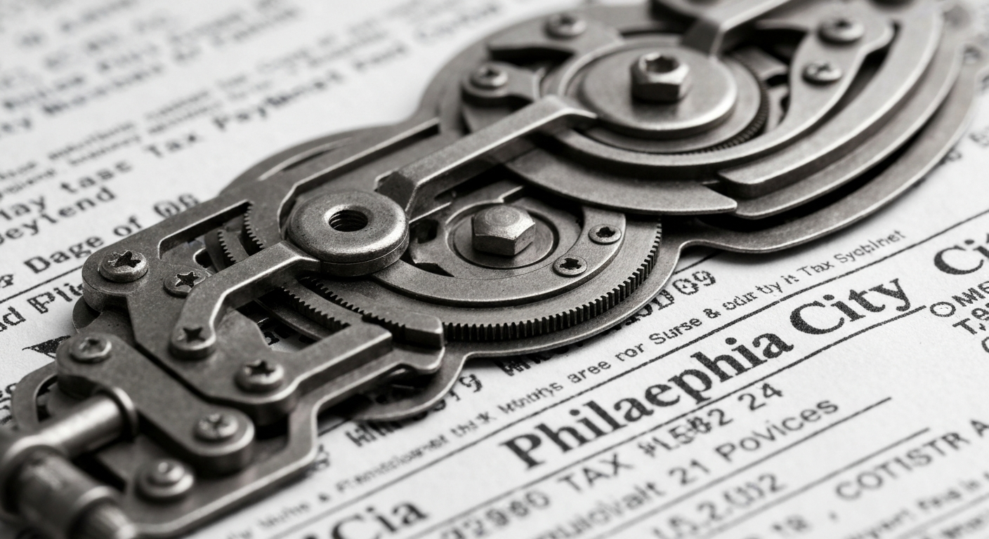 A close-up image of intricate mechanical details and textures, representing the complex financial infrastructure behind Philadelphia's tax system and the importance of equitable policies.