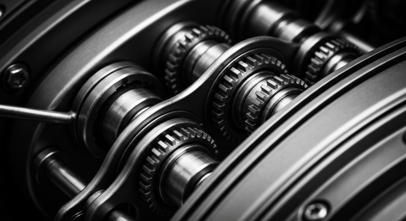 A high-contrast, close-up image of the intricate gears and mechanisms of a cardiac medical device, conveying the technical complexity and precision required in this industry.