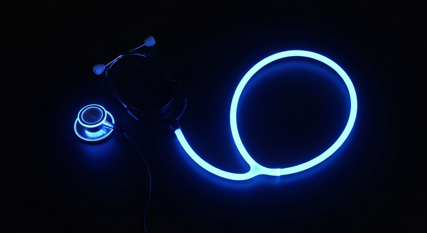 A minimalist neon outline of a stethoscope, representing the vital role of healthcare providers in the community.