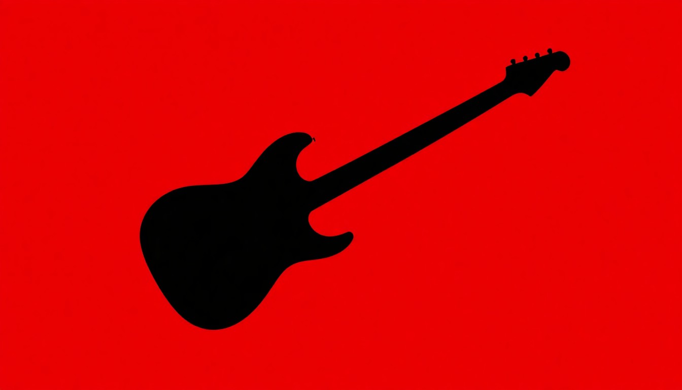 A dramatic black guitar silhouette against a vibrant red background, conveying the powerful energy of Bruce Springsteen's live performances.