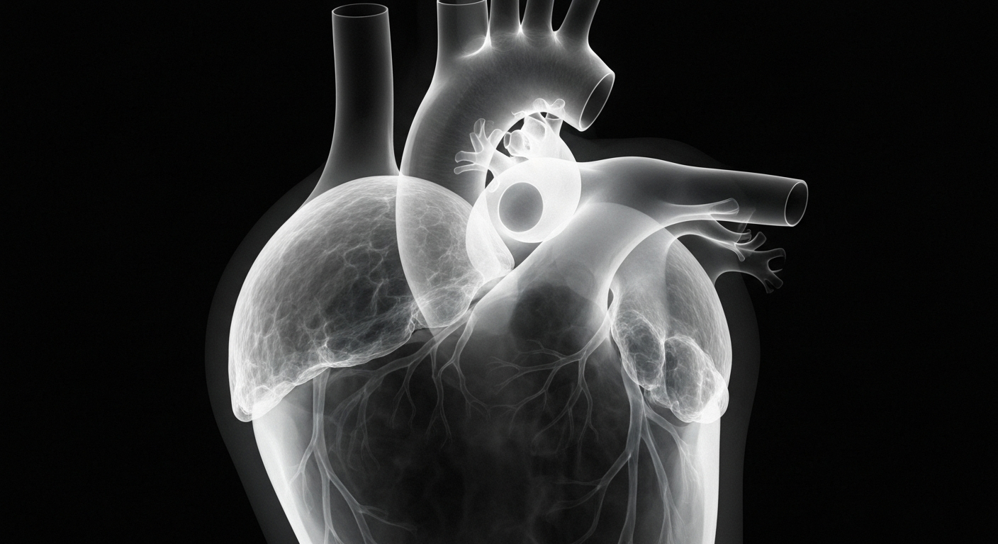 An extreme close-up X-ray photograph showing the intricate structure of a human heart, glowing against a dark background, conceptually representing the medical transformation at the heart of this story.