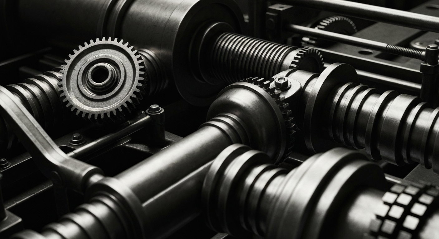 An extreme close-up of heavy, industrial banking machinery and equipment, conveying a sense of financial security and institutional wealth through its tactile, mechanical details.