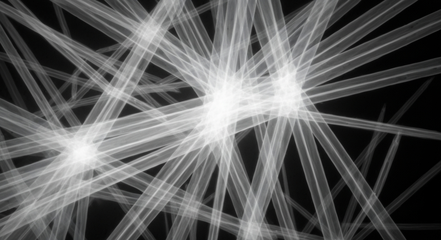 An extreme close-up X-ray photograph showing the intricate molecular structure of colloidal oat particles, conceptually illustrating the scientific research behind Aveeno's skin care innovations.