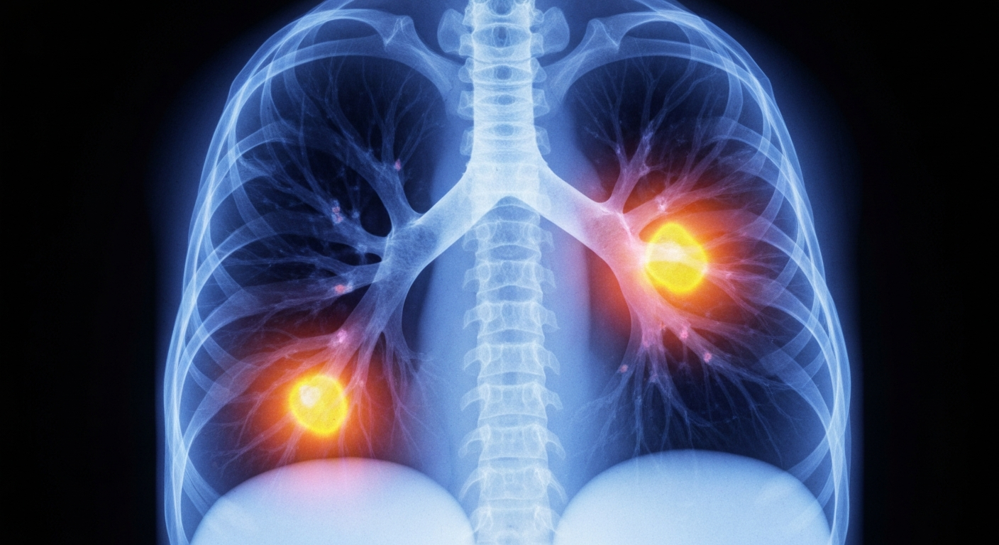 An extreme close-up X-ray photograph revealing the delicate internal structures of a child's lungs, conceptually illustrating the health risks posed by air pollution in the community.