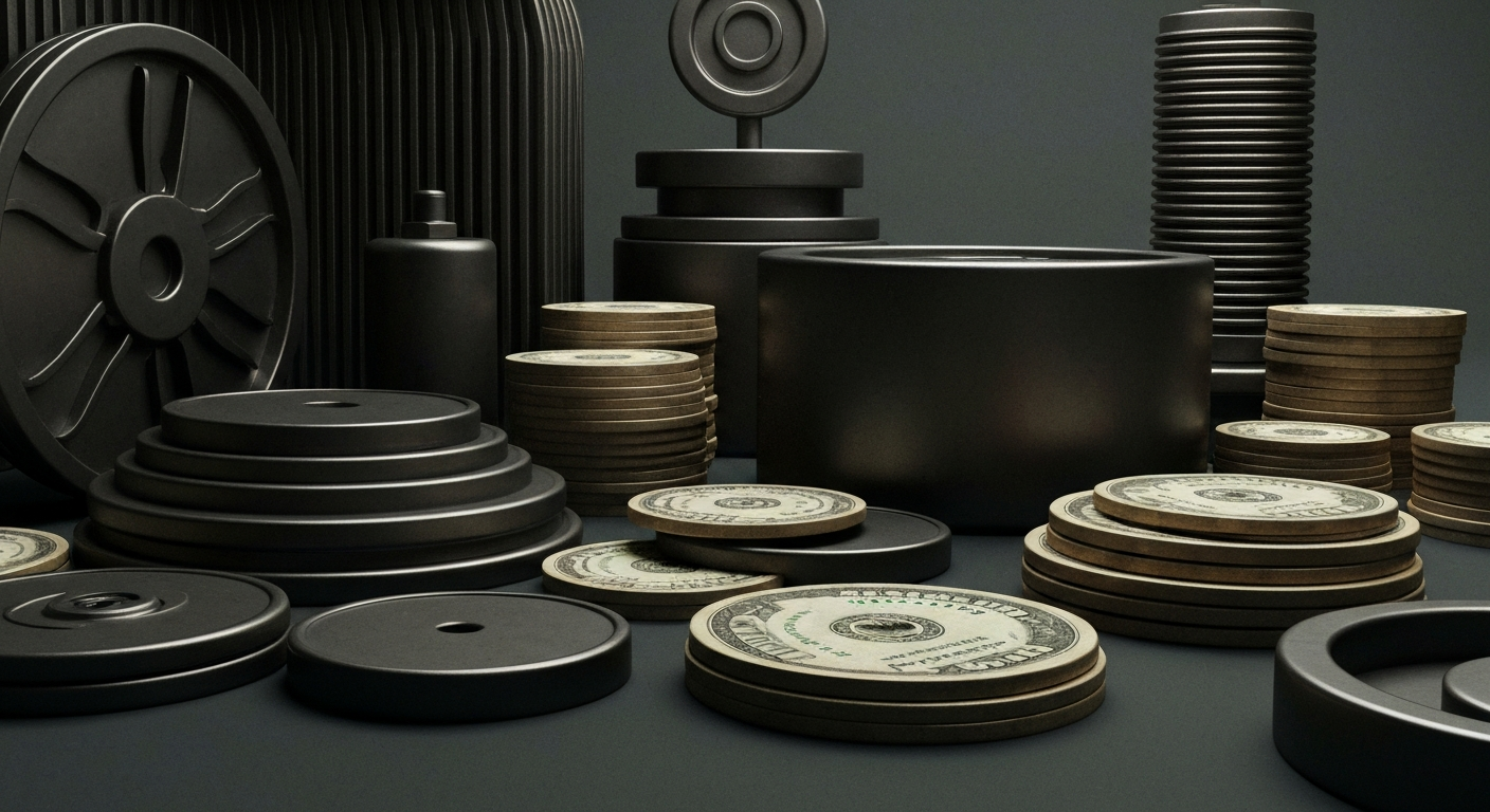An extreme close-up of industrial gears, levers, and other mechanical components in a high-contrast, cinematic style, conceptually representing the complex financial machinery underlying the short interest data.