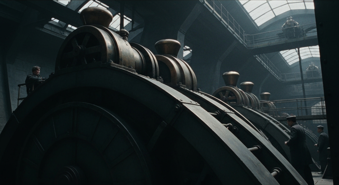 An extreme close-up of various industrial gears, levers, and sensors in a highly detailed, textured composition, representing the complex financial and technological systems that drive AMETEK's business.