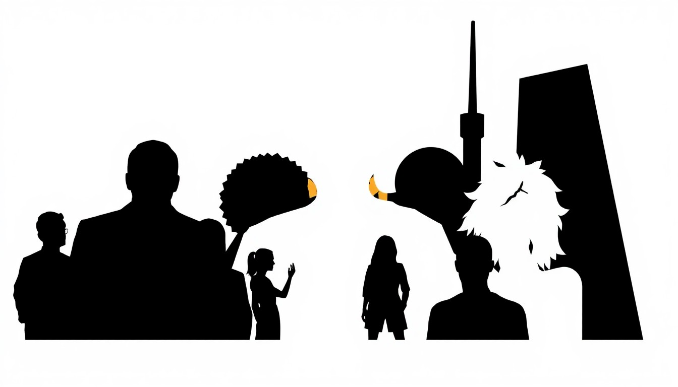 An abstract, minimalist illustration composed of stark black geometric shapes against a white background, conceptually representing the changing television industry.