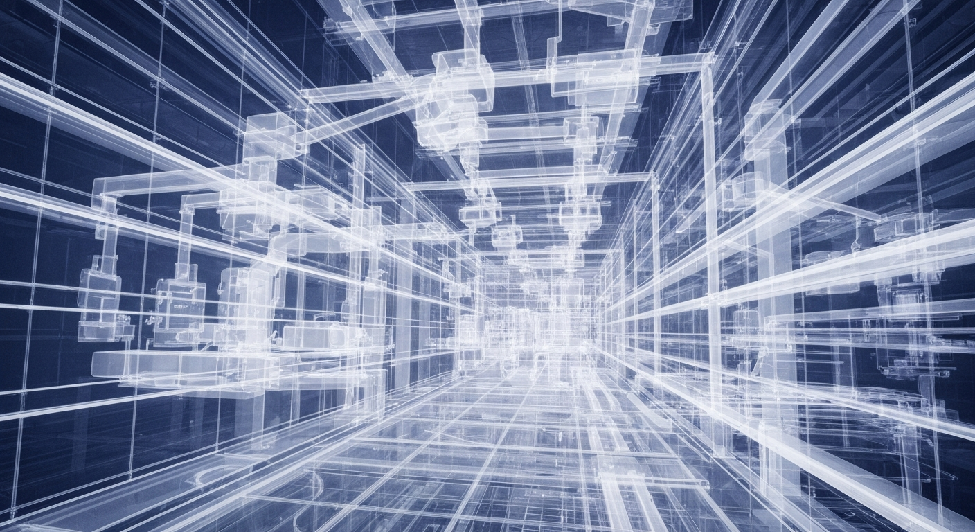 An extreme close-up X-ray photograph showing the ghostly, glowing internal structure of a modern medical facility, conceptually representing the specialized services that will be offered at the new Roper Health Pavilion.