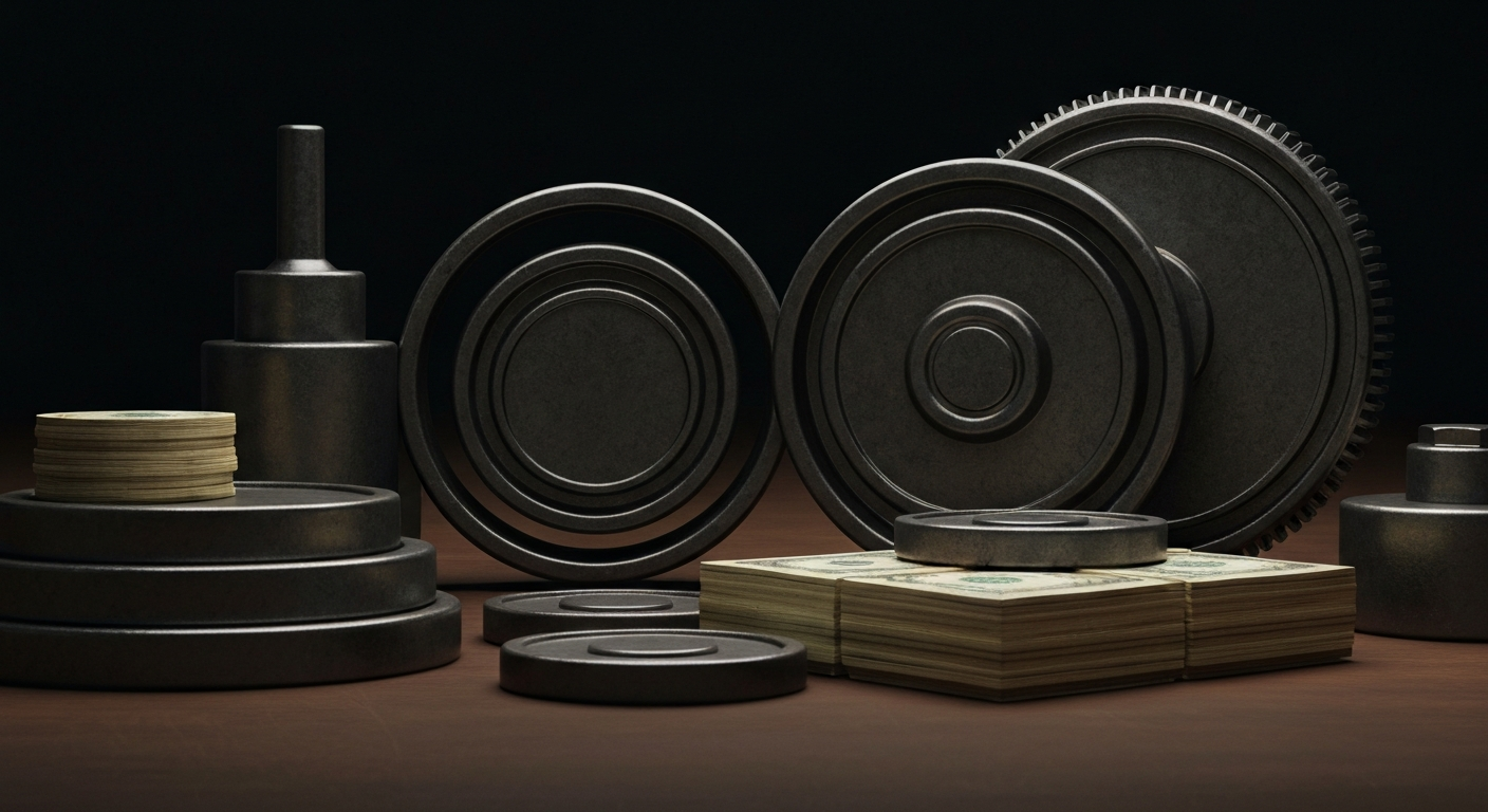 An extreme close-up of gears, levers, and other industrial banking machinery, conveying a sense of financial security and institutional power without depicting any literal currency or financial symbols.