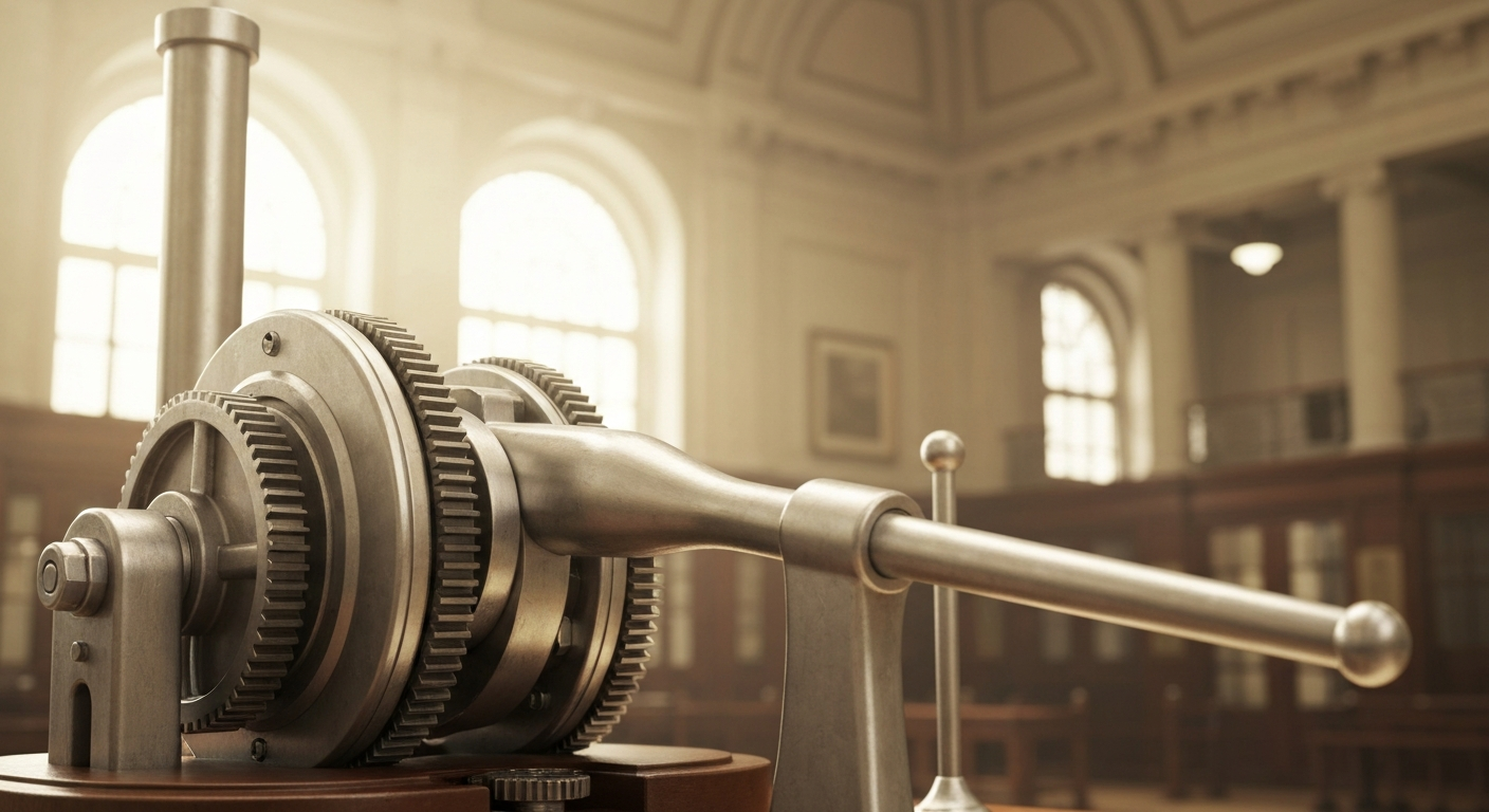 An extreme close-up of intricate, interlocking metal gears and machinery, conceptually representing the complex financial systems and institutional investments that shape market trends.