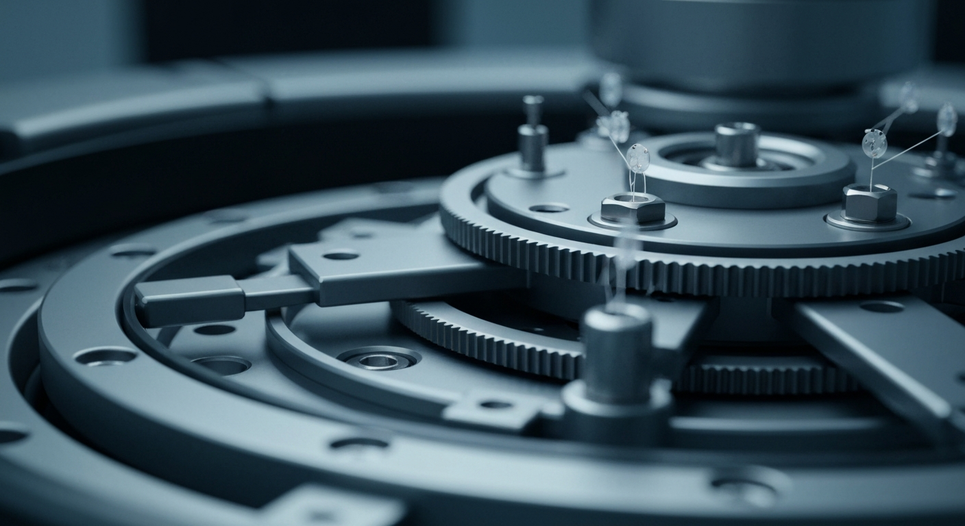 A close-up, highly detailed view of the internal components of a complex medical device, showcasing the intricate engineering and advanced technology that powers Vycor's innovative neurosurgical products.