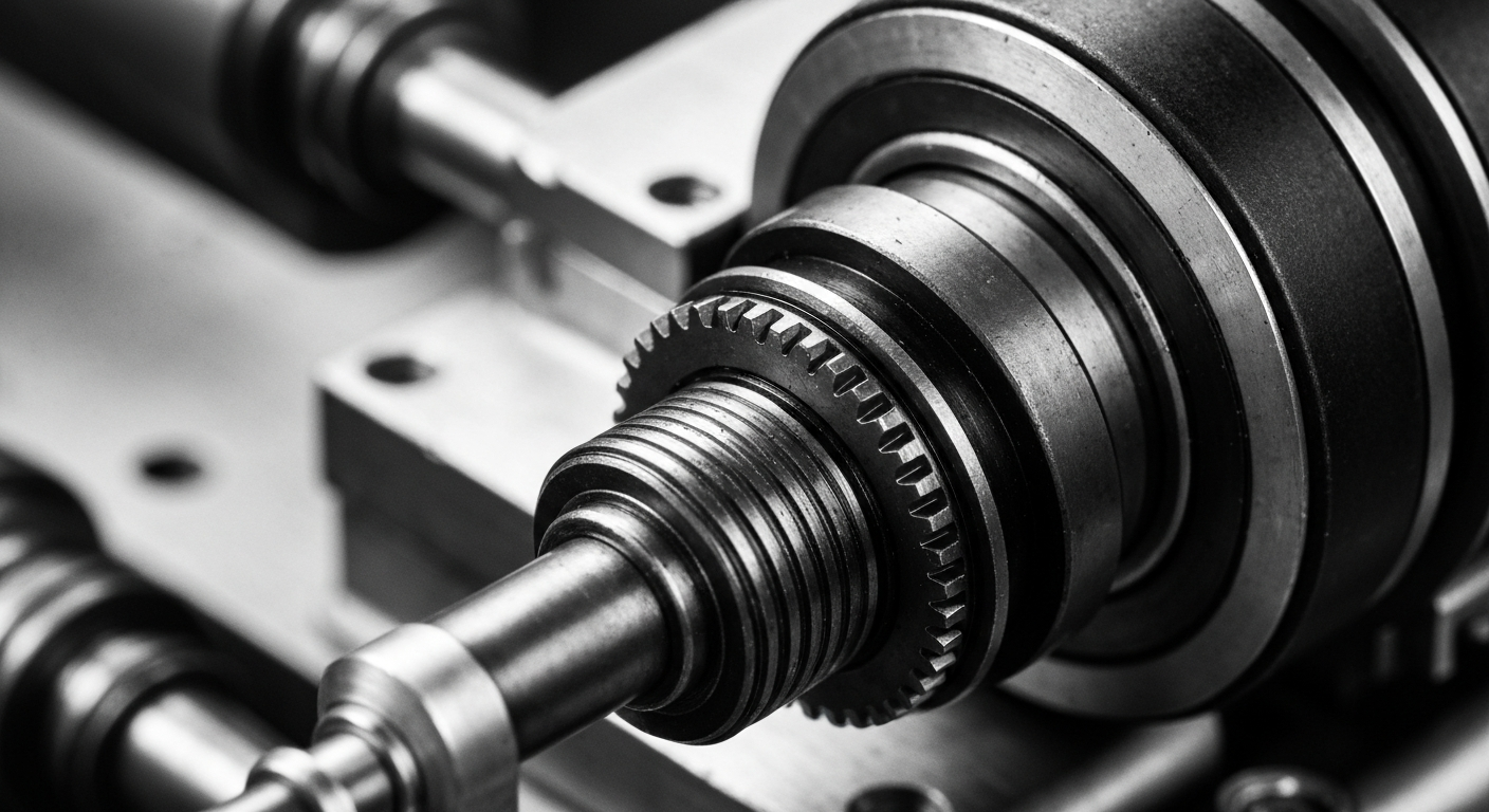 A high-contrast black and white close-up image of the gears, circuits, and other mechanical components that make up the inner workings of an industrial sensor, conveying the precision and complexity of Sensata Technologies' product portfolio.