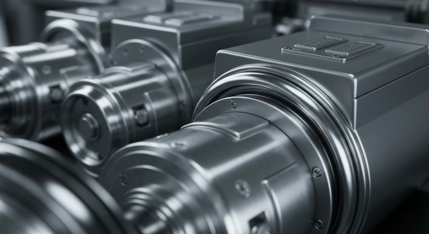 An extreme close-up of gleaming, intricate banking machinery and equipment, conveying a sense of institutional financial power and security.