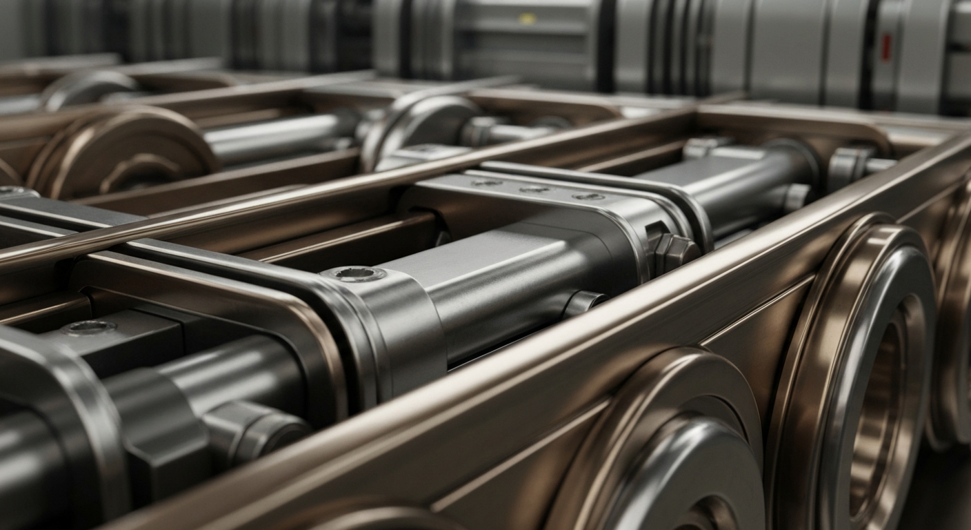 A highly detailed, cinematic close-up image of the complex inner workings of heavy banking equipment and mechanisms, representing the institutional financial infrastructure behind major corporations.