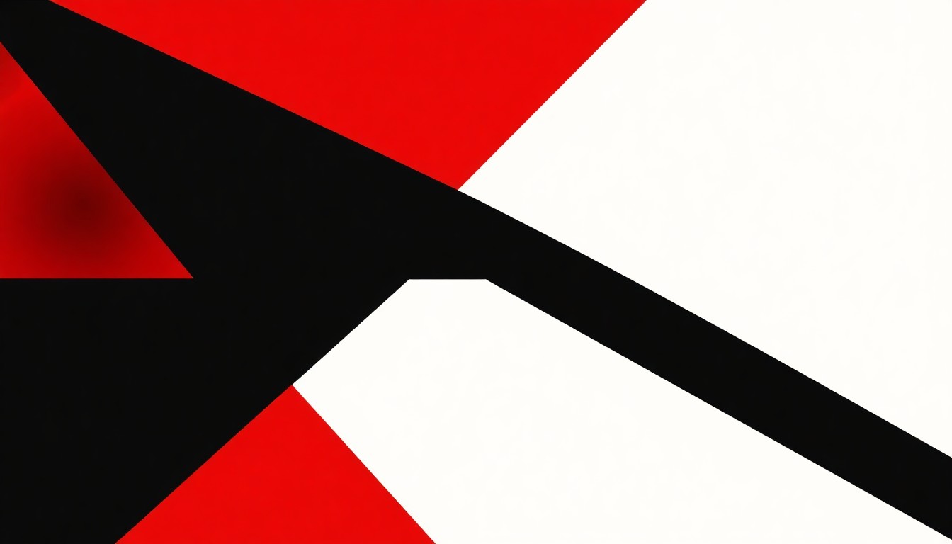 An abstract, minimalist composition of stark black, white, and red geometric shapes, conceptually representing the fusion of electronic and indie rock music.