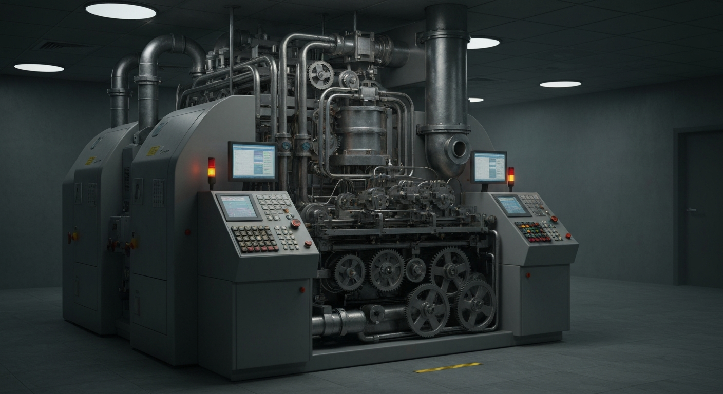 An extreme close-up of gears, levers, and metal components of a complex banking machine, conveying the robust and secure nature of regional financial institutions.