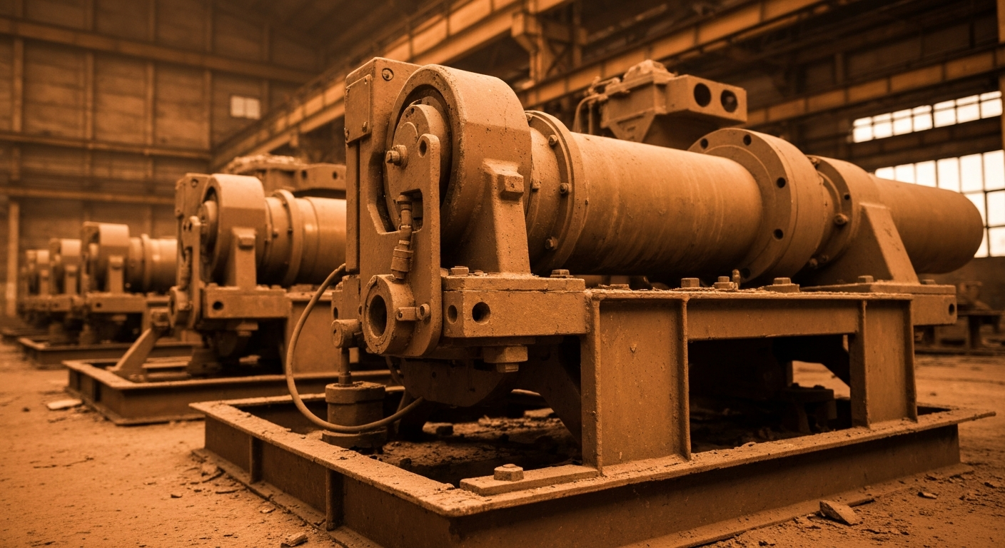 An extreme close-up of industrial machinery and equipment used in paper and pulp production, dramatically lit against a dark background, conceptually representing the financial investment in International Paper's industrial operations.