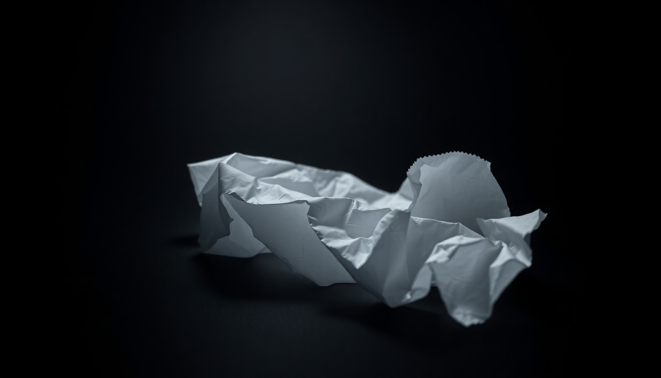 An extreme close-up photograph of a crumpled piece of paper, the harsh lighting creating dramatic shadows and textures that convey a sense of the gravity and complexity of the situation depicted in the news story.