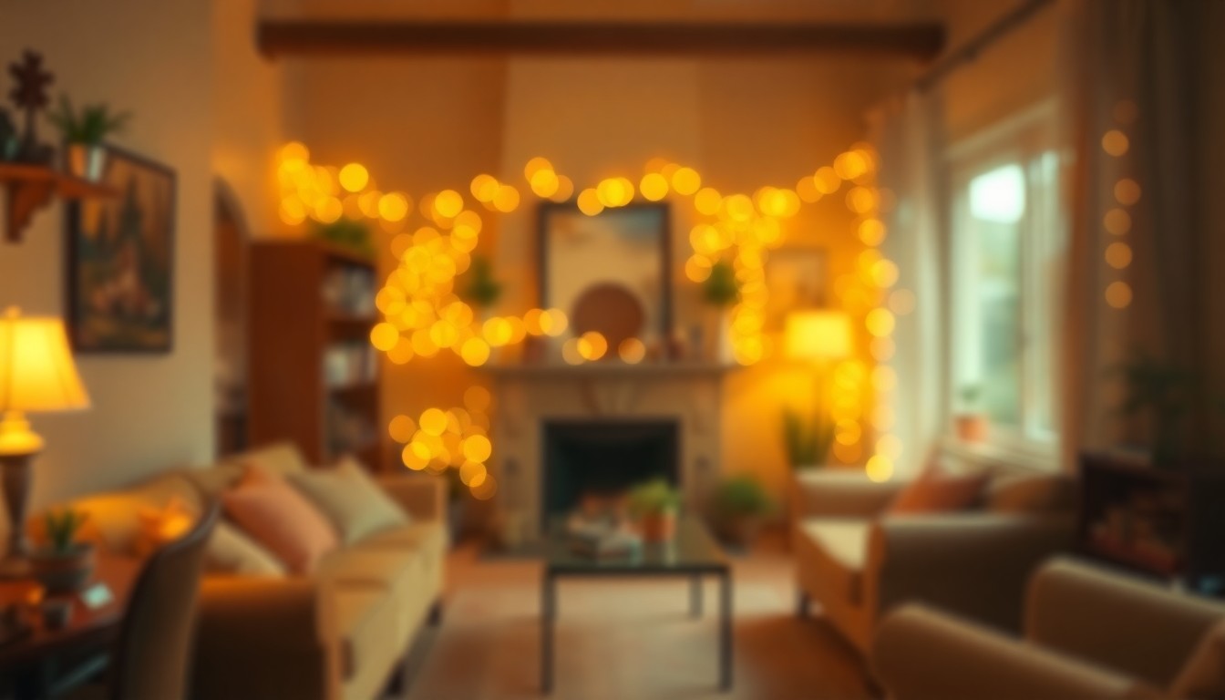 A dreamlike, impressionistic scene of a cozy living room filled with soft, warm light, evoking a sense of familial comfort and nostalgia.