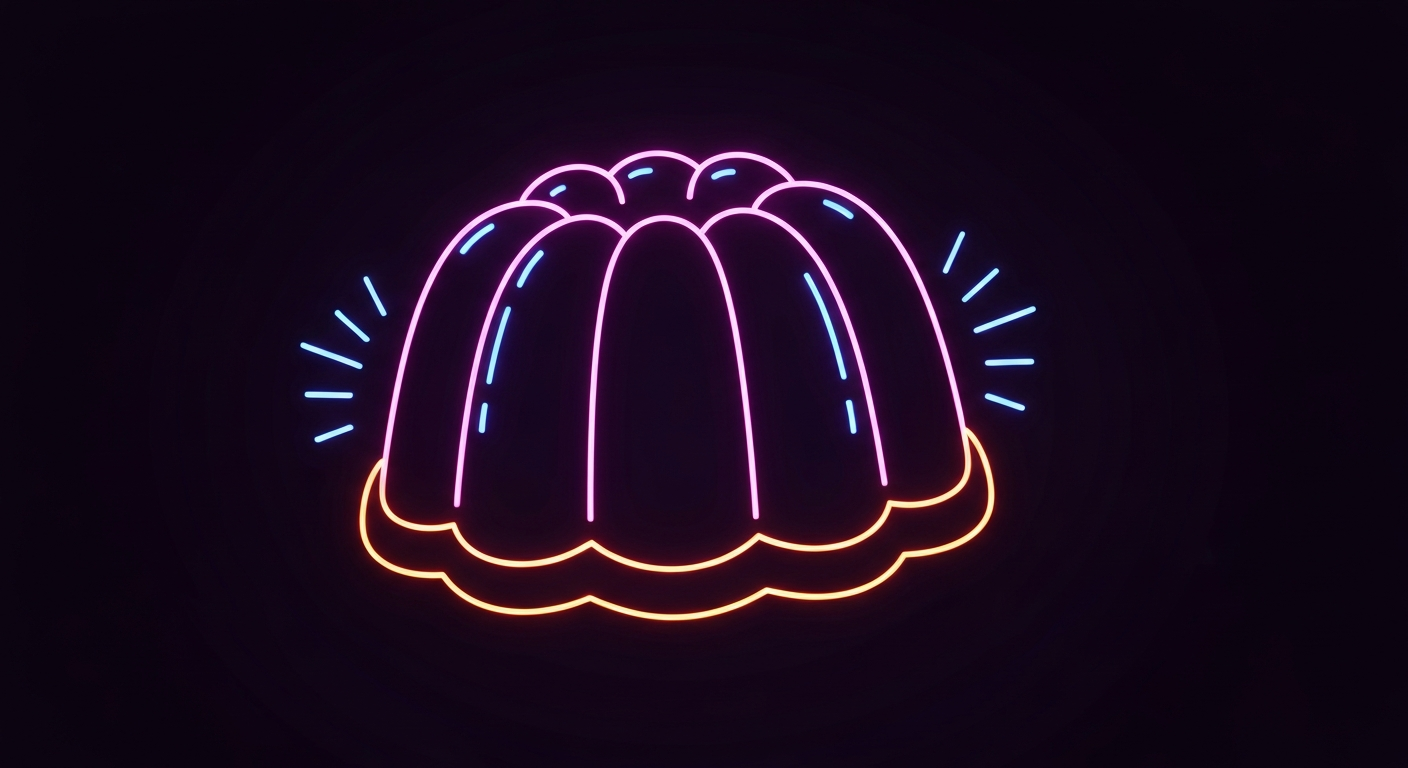 An extreme close-up of a glowing, neon-outlined gelatin mold against a dark background, conceptually representing the energy and appeal of gelatin-based weight management approaches.