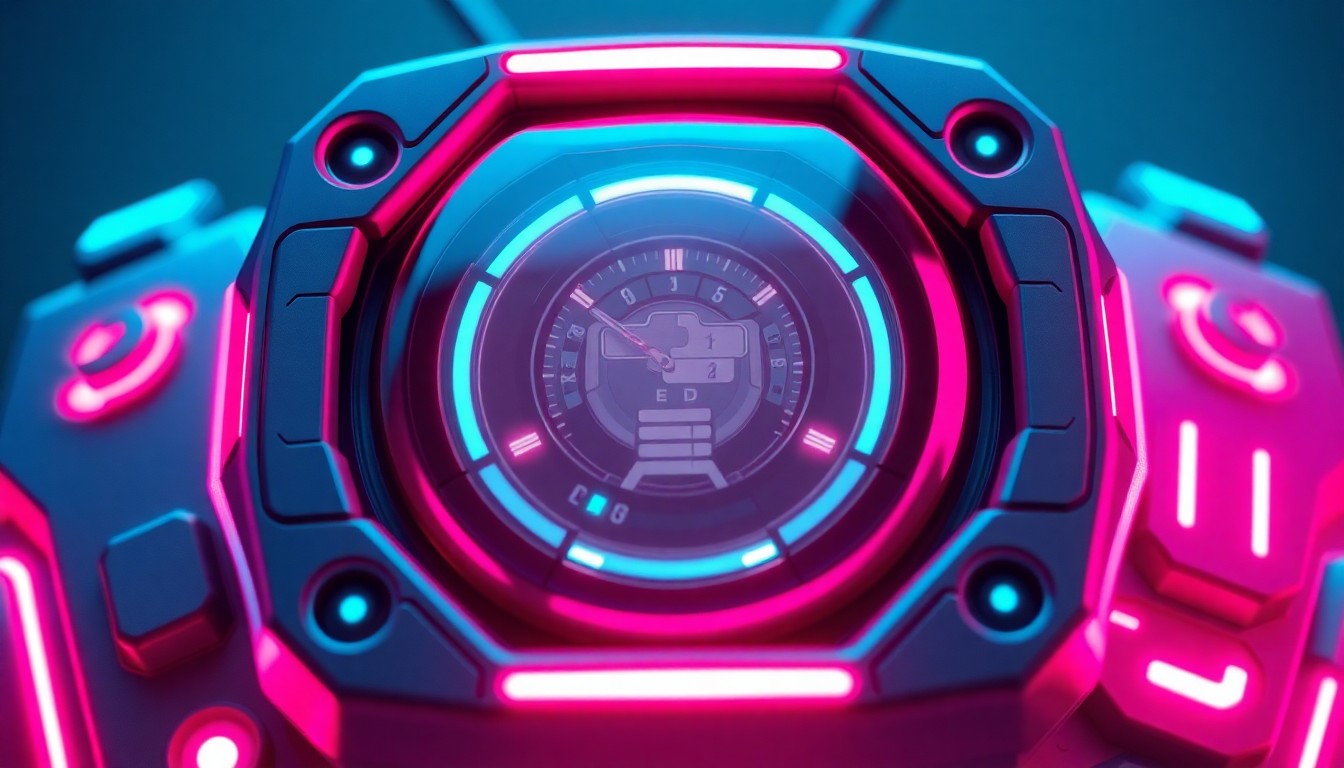 A glowing, high-tech 3D illustration of a futuristic device with various illuminated components, conceptually representing an immersive virtual character companion hardware.