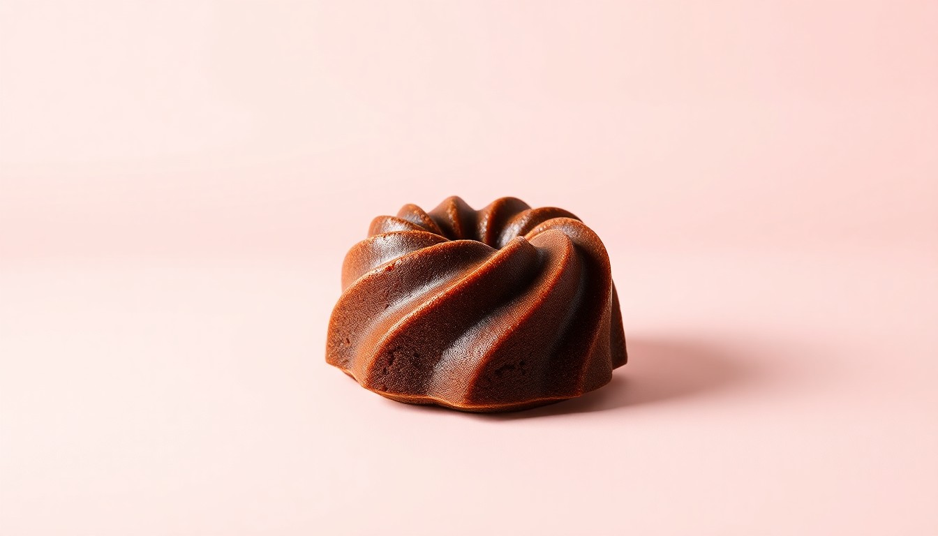 A high-end, photorealistic studio still-life photograph featuring a single Nothing Bundt Cakes dessert on a clean, monochromatic seamless background. The cake is made from polished raw materials and clean geometric shapes, using sharp, dramatic studio lighting and deep shadows to represent the premium quality and indulgence of the brand.
