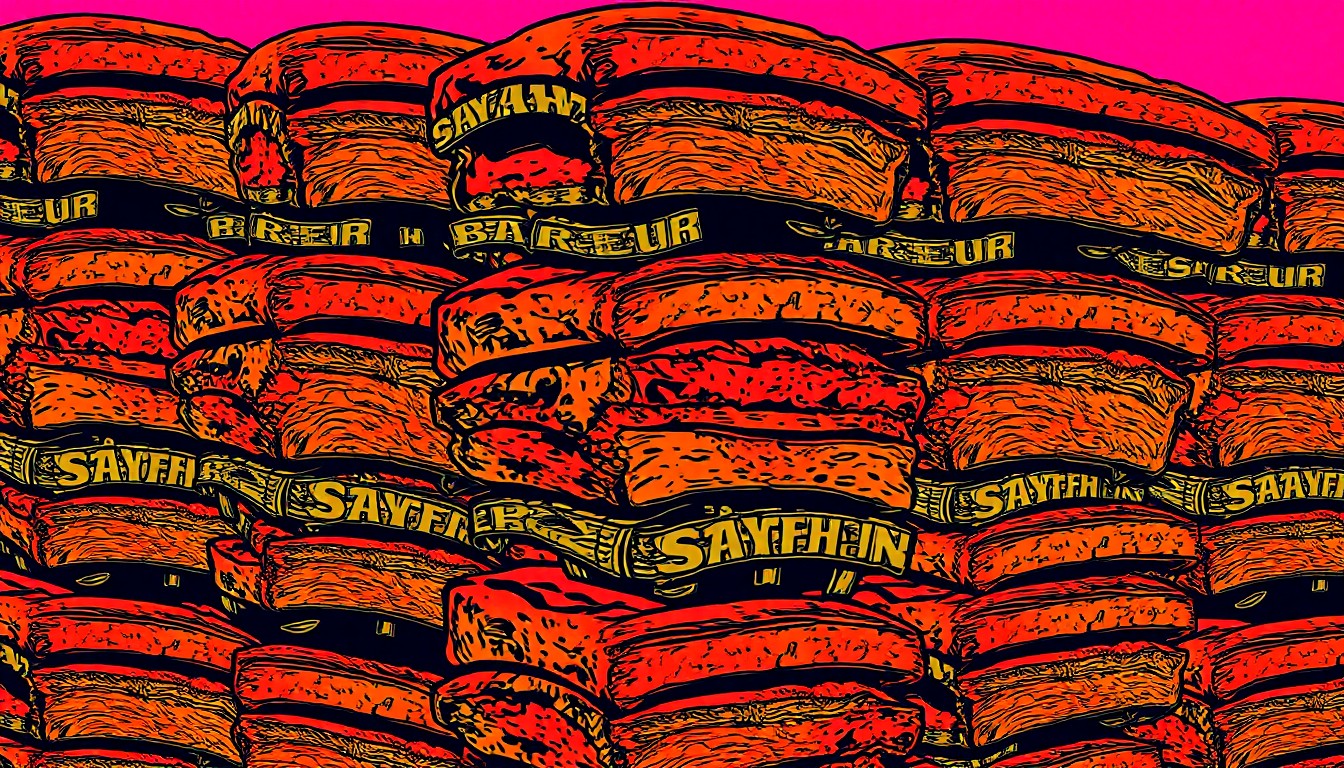 A visually striking, abstract grid of brightly colored barbecue ribs, capturing the bold flavors and lively atmosphere of the returning Congo Box restaurant.