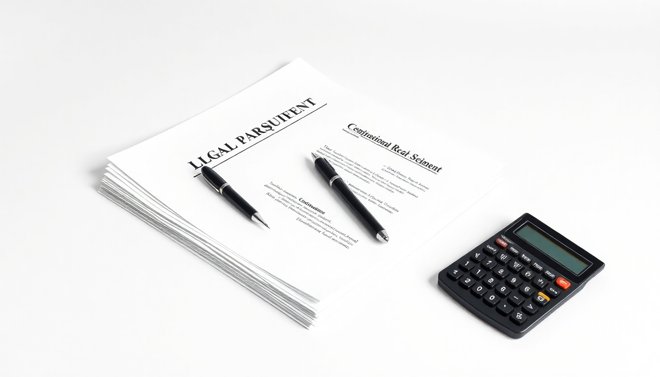 A high-end, photorealistic studio still-life photograph featuring a stack of legal documents, a pen, and a calculator arranged elegantly on a clean, white seamless background, conceptually representing the abstract corporate strategy and finance behind the acquisition.