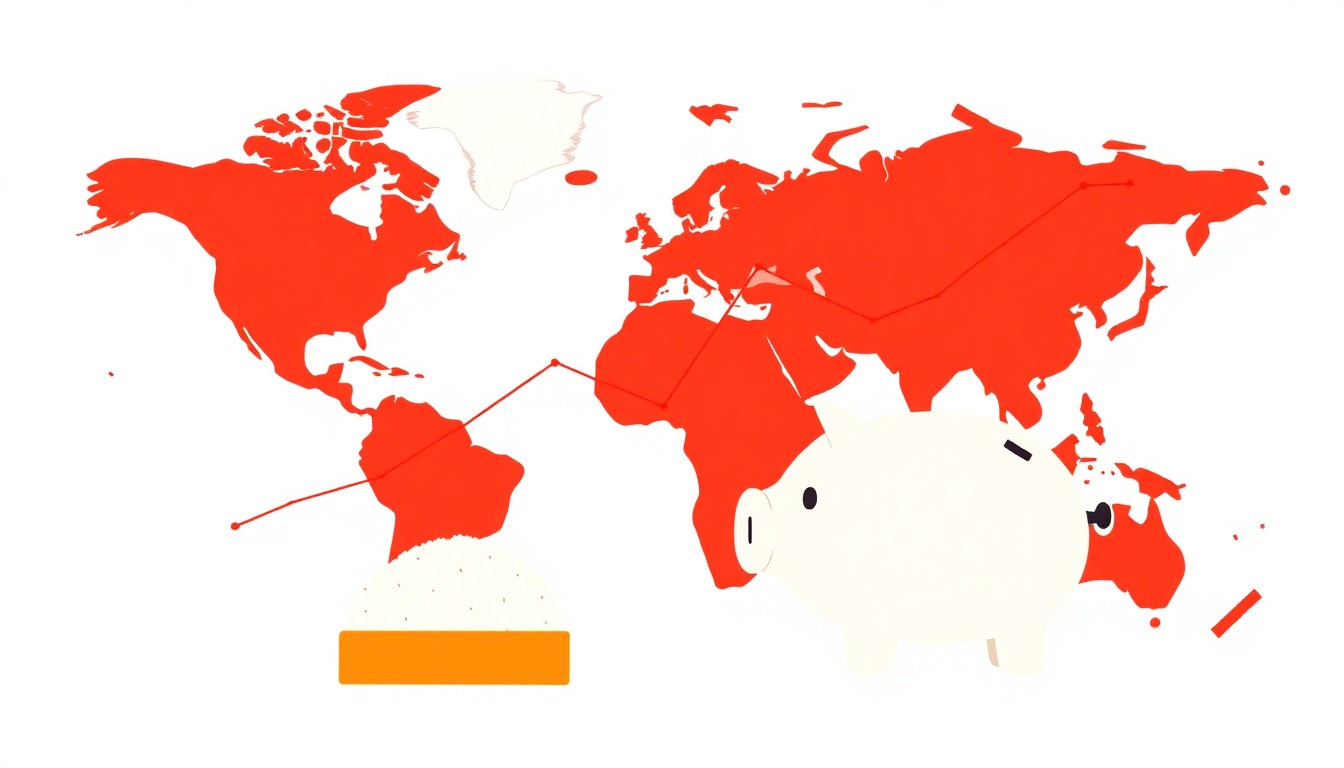 A minimalist abstract illustration using geometric shapes and primary colors to conceptually represent the dynamics of the global sugar market, without any literal depictions of financial elements.