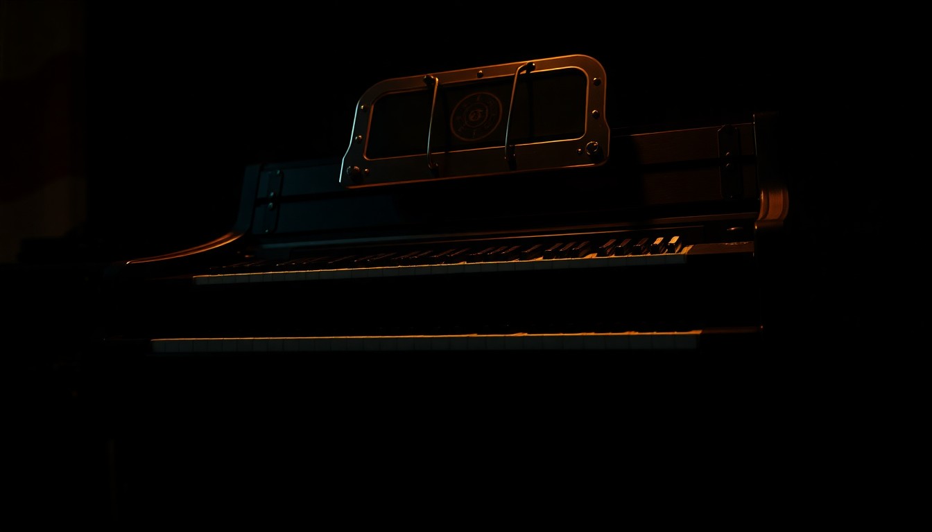 An extreme close-up photograph of the intricate, vintage keys and controls of a Hammond B3 organ, bathed in dramatic high-contrast lighting that highlights the instrument's tactile, luxurious textures, conceptually representing the emotional depth and virtuosity of Christopher North's keyboard work with the band Ambrosia.