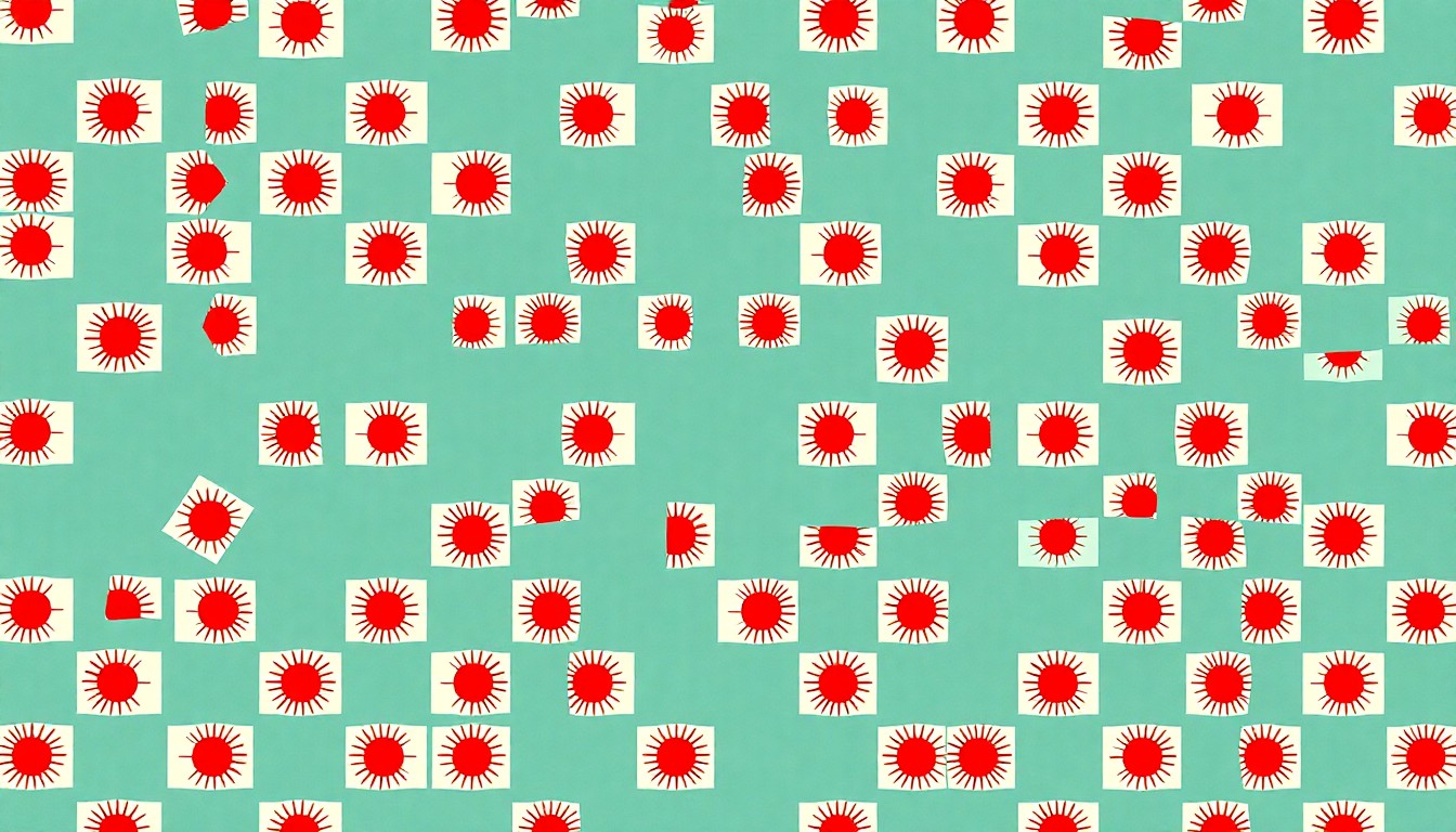 A vibrant, high-contrast silkscreen print of a stylized Japanese flag icon repeated in a grid, capturing the celebratory spirit of the Pacific Northwest Japan Bowl competition.