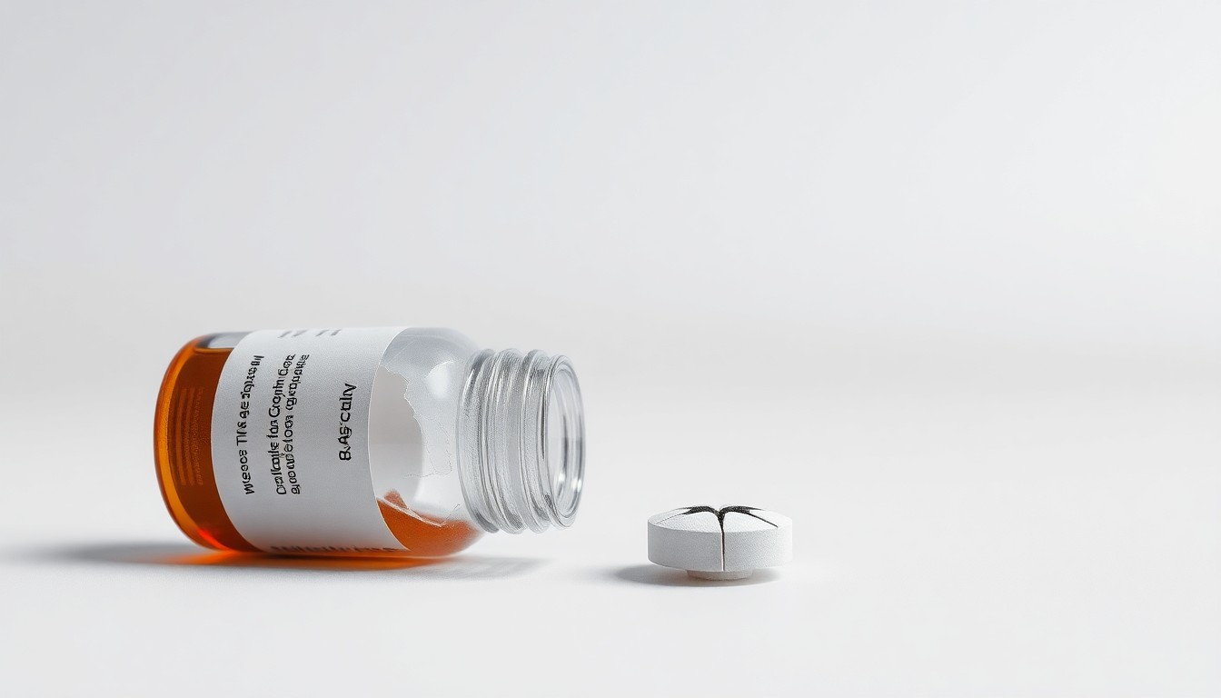 A photorealistic studio still life featuring a shattered glass vial and a cracked tablet on a clean, monochromatic background, conceptually representing the regulatory and manufacturing issues that plagued Atara's drug candidate.